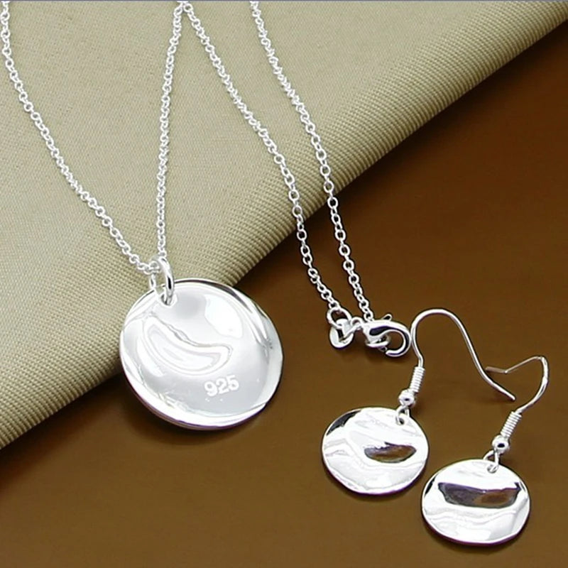 925 Sterling Silver Jewelry Moon Round Ball Necklace Earrings