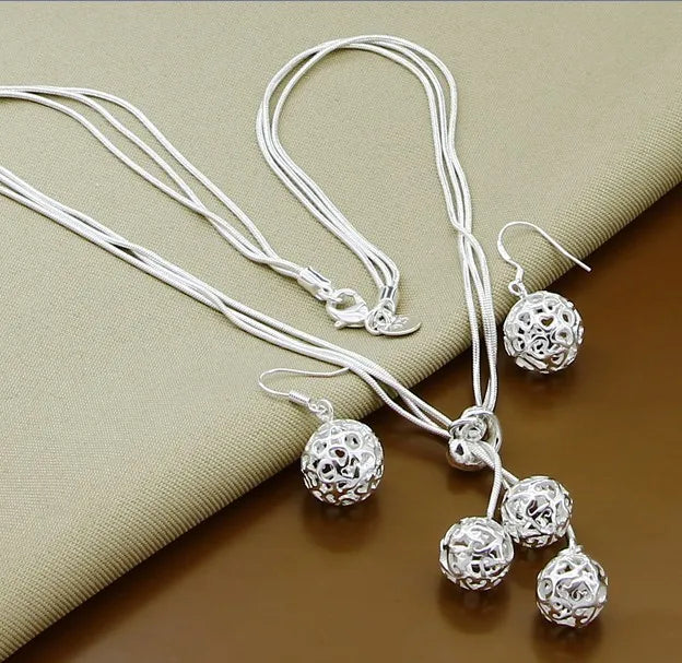 925 Sterling Silver Jewelry Moon Round Ball Necklace Earrings