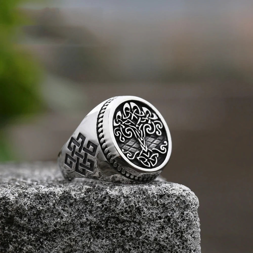 Nordic Celtics Knotwork Viking Tree of Life Yggdrasil Ring For Men