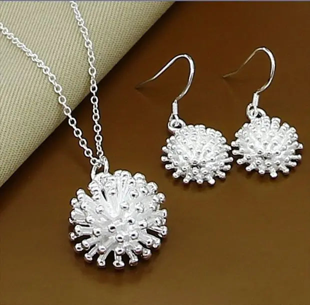 925 Sterling Silver Jewelry Moon Round Ball Necklace Earrings