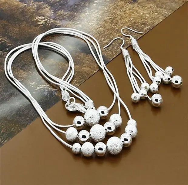 925 Sterling Silver Jewelry Moon Round Ball Necklace Earrings