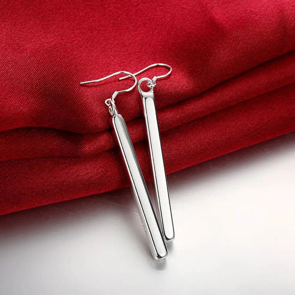 925 Sterling Silver Fashion Simple Square Necklace Earrings Jewelry