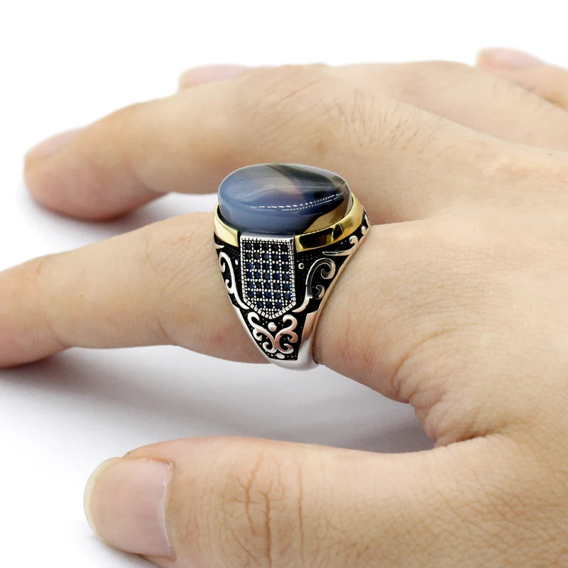 S925 Sterling Silver Men's Ring Türkiye Classic Vintage