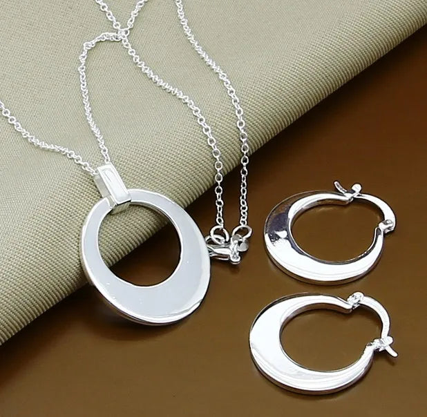 925 Sterling Silver Jewelry Moon Round Ball Necklace Earrings