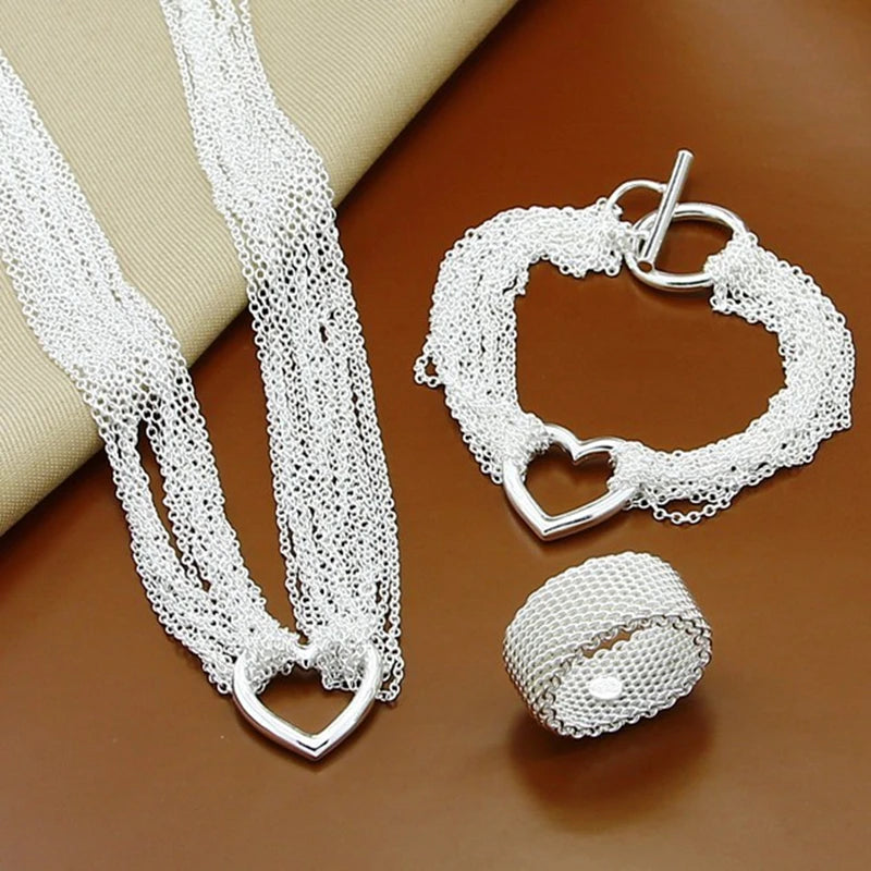 Multi-Line Heart Necklace Bracelet Rings