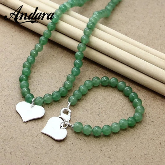 925 Sterling Silver Green Bead Necklace Bracelet Jewelry