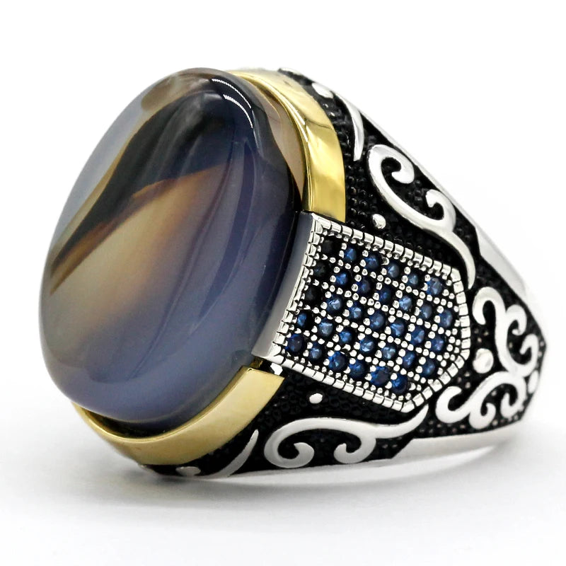 S925 Sterling Silver Men's Ring Türkiye Classic Vintage