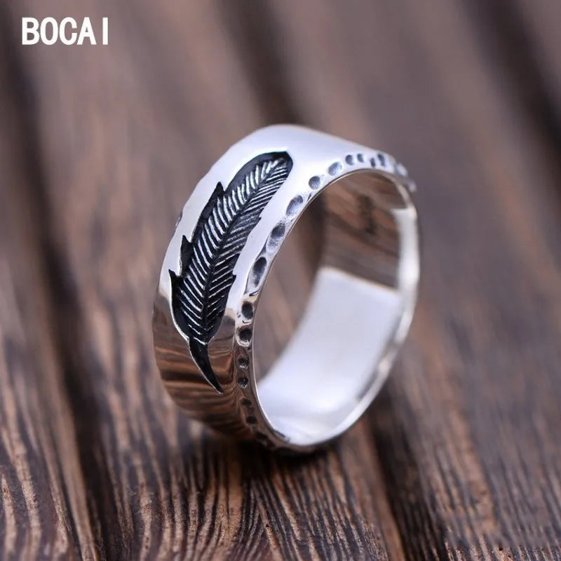 BOCAI S925 Sterling Silver Rings for Men