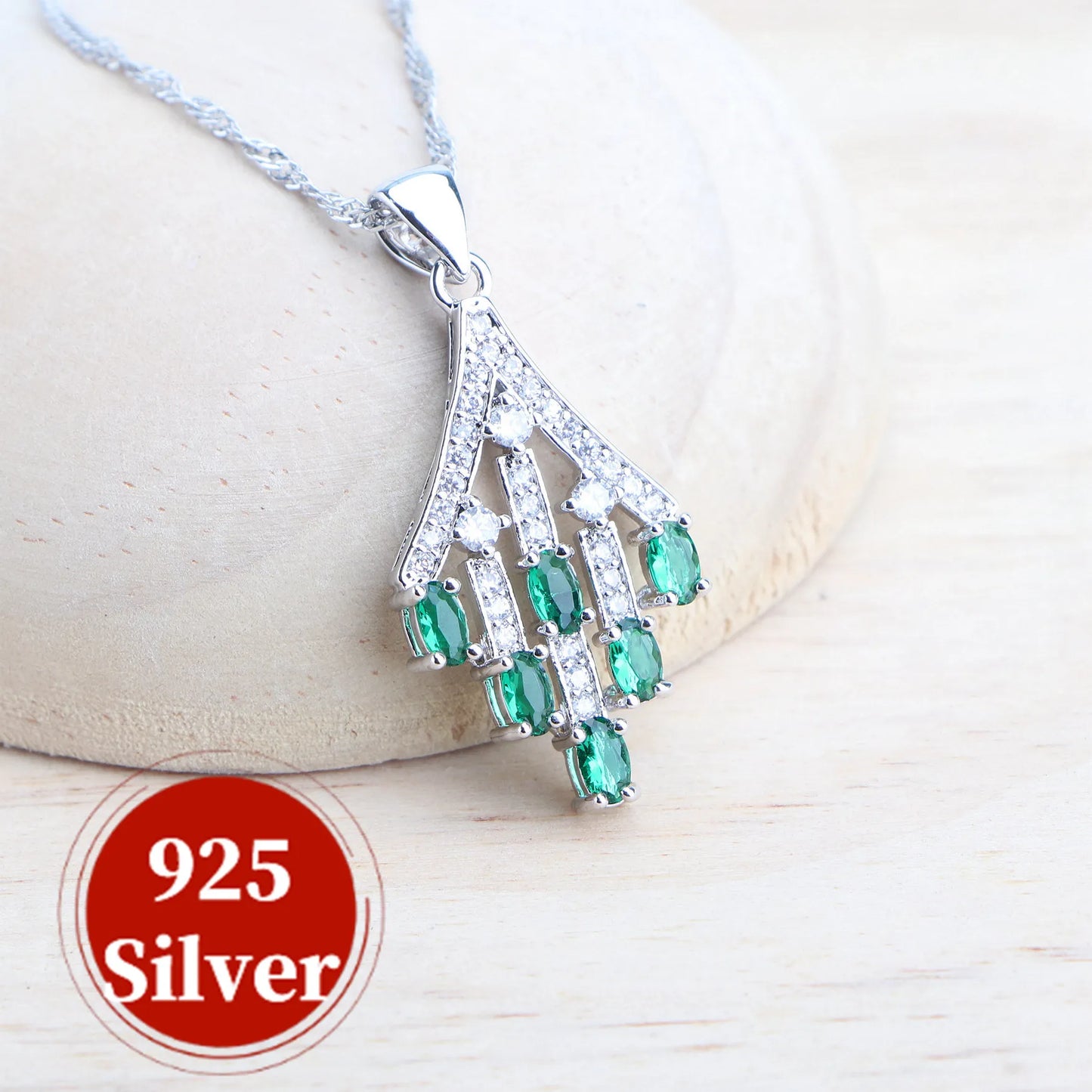 Fine 925 Silver Ladies Jewelry Sets Green Zircon Bridal