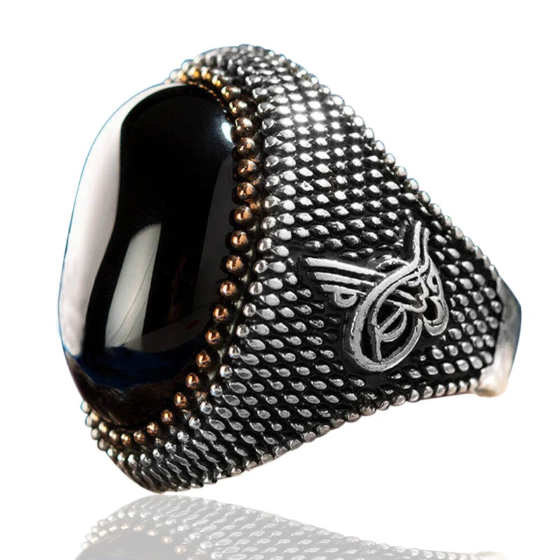 Vintage Pattern Punk Handmade Big Black Zircon Rings