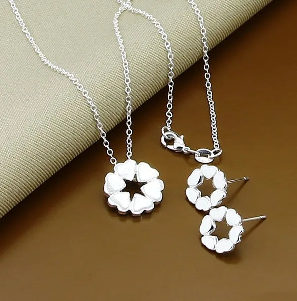 925 Sterling Silver Jewelry Moon Round Ball Necklace Earrings