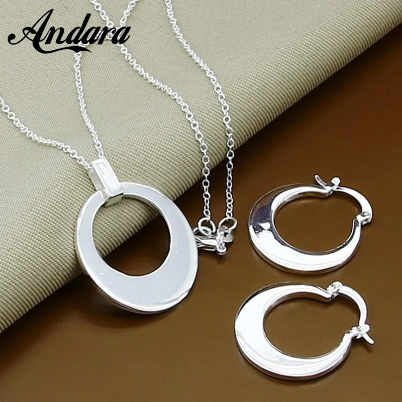 925 Sterling Silver Fashion Moon Pendant Necklace Earrings