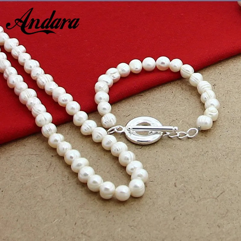 Silver 925  Natural Freshwater Pearl Necklace Bracelet