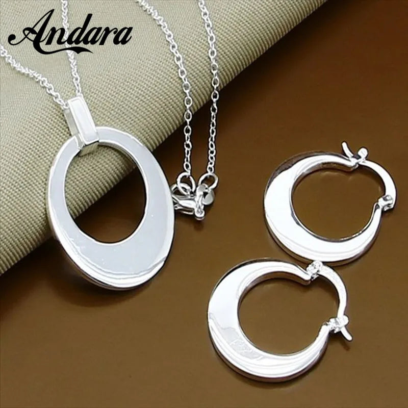 925 Sterling Silver Fashion Moon Pendant Necklace Earrings