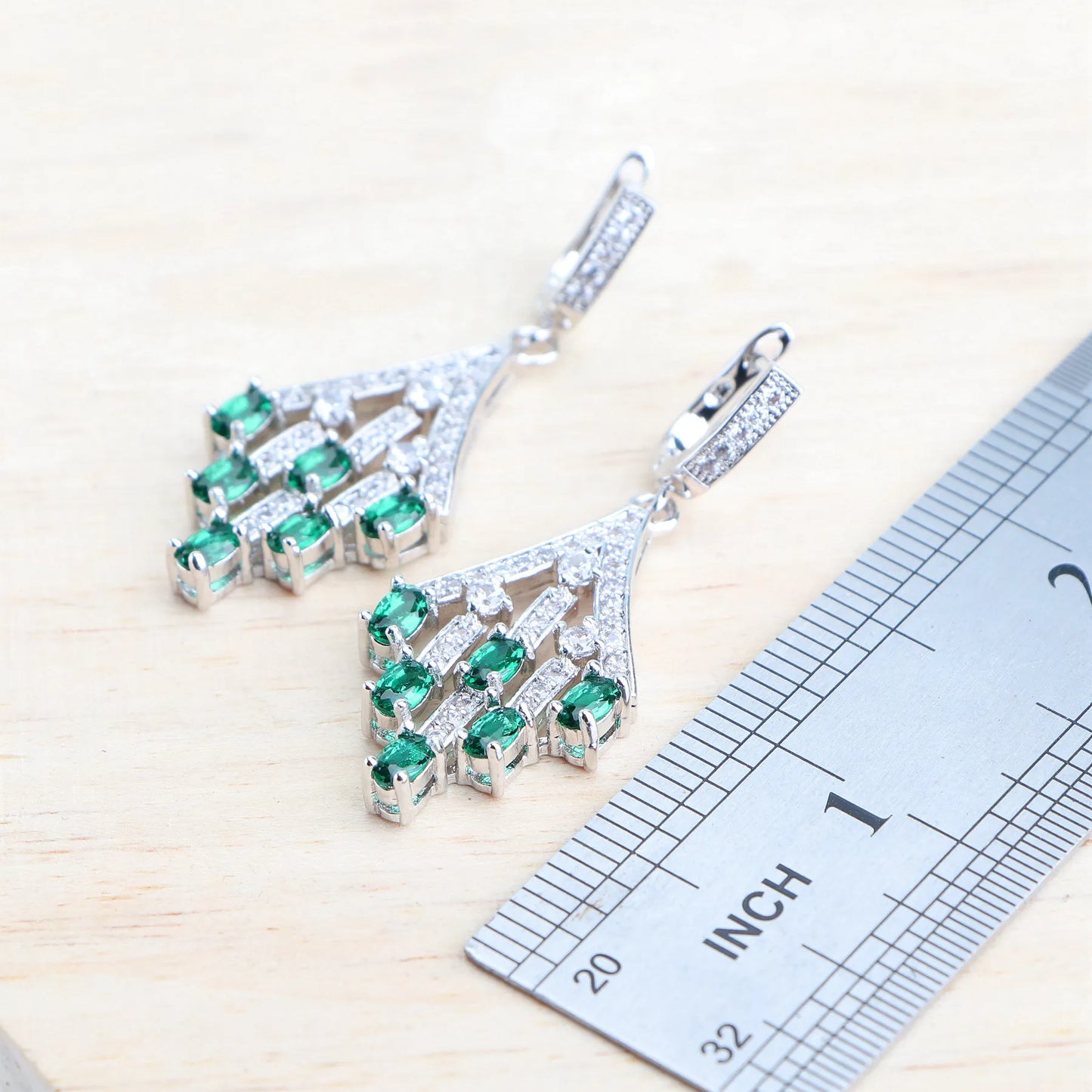 Fine 925 Silver Ladies Jewelry Sets Green Zircon Bridal