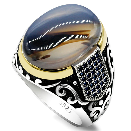 S925 Sterling Silver Men's Ring Türkiye Classic Vintage