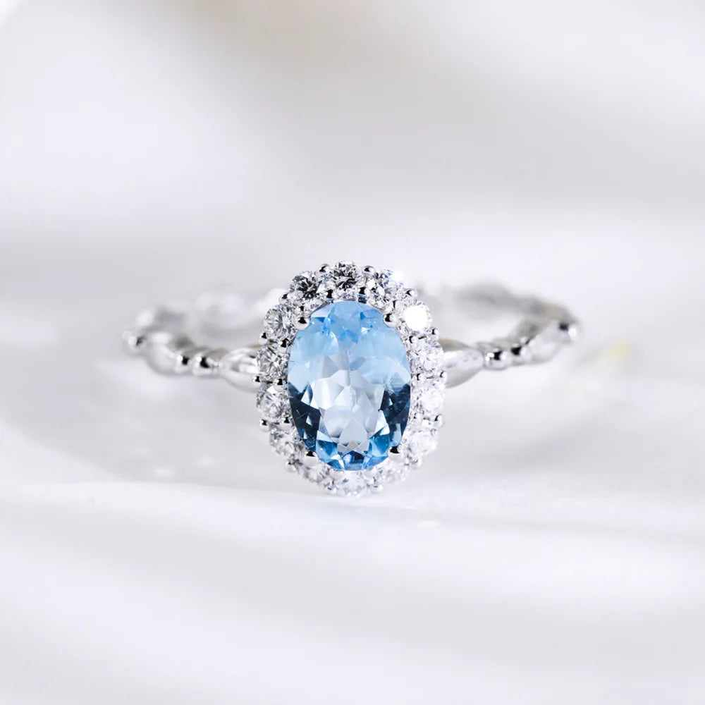 Fashion 925 Sterling Silver Blue Zircon Round Ring