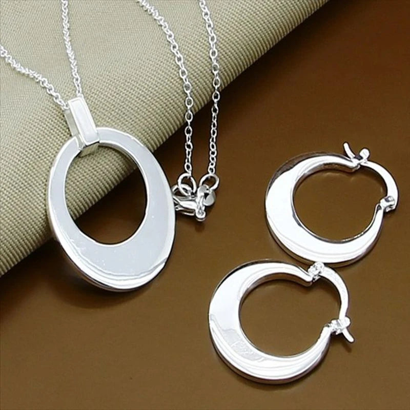 925 Sterling Silver Love Shape Necklace Ring Ear