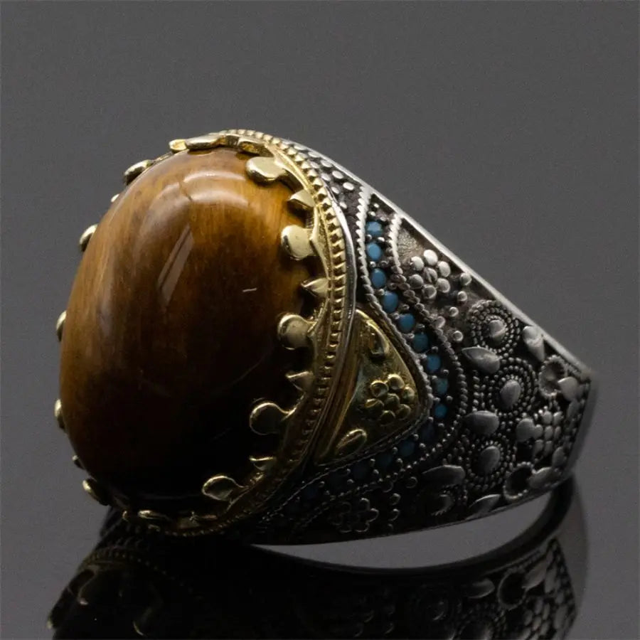 Wholesale Tiger Eye's Stone Turkish rings Men Vintage Natural Handmade