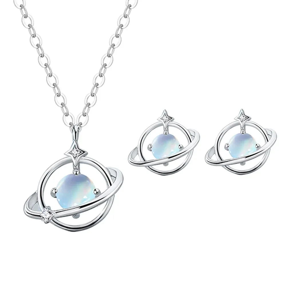 925 Sterling Silver Necklace Earrings Moonstone