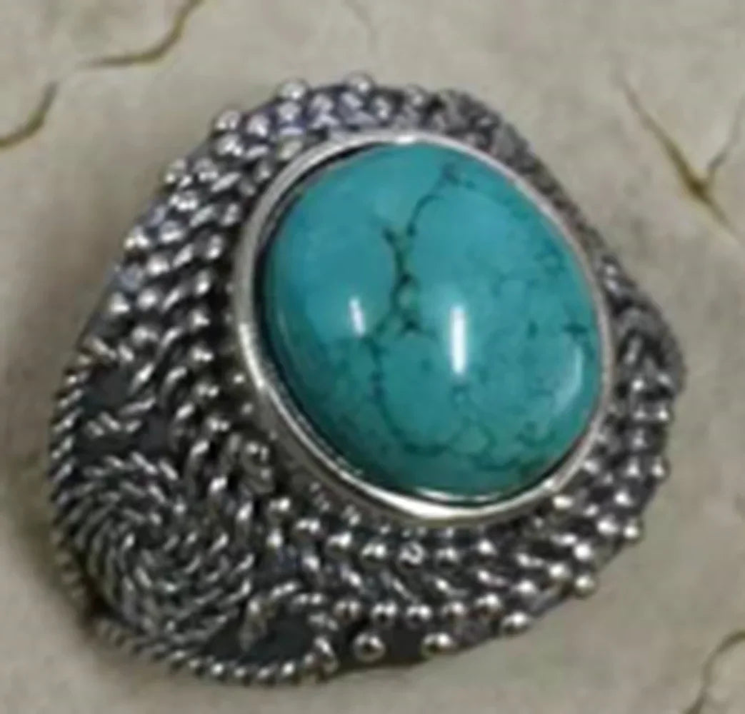 Vintage Carved 10*12MM Natural Labradorite Ring Silver Rings Men