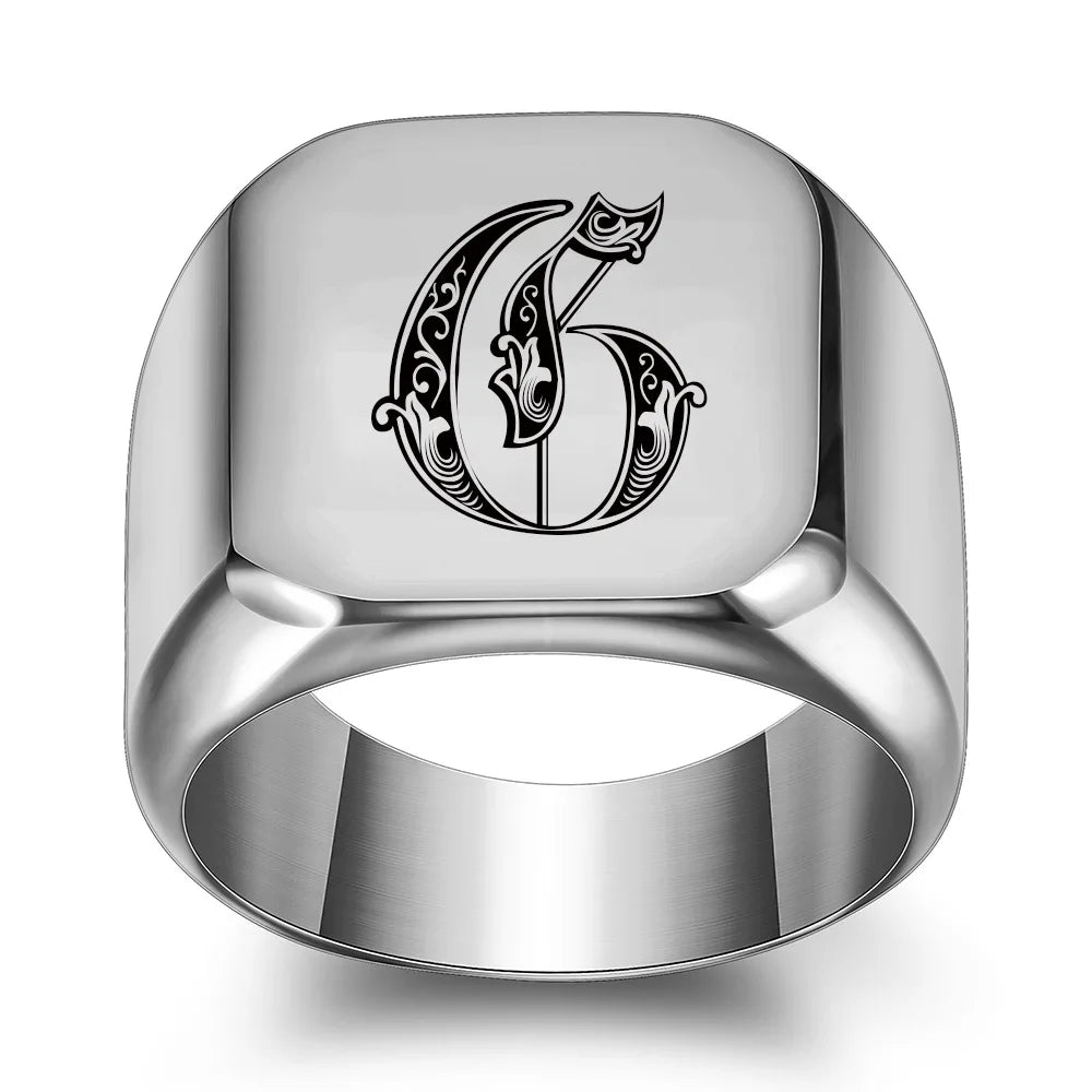 Retro Initials Signet Ring for Men 14mm