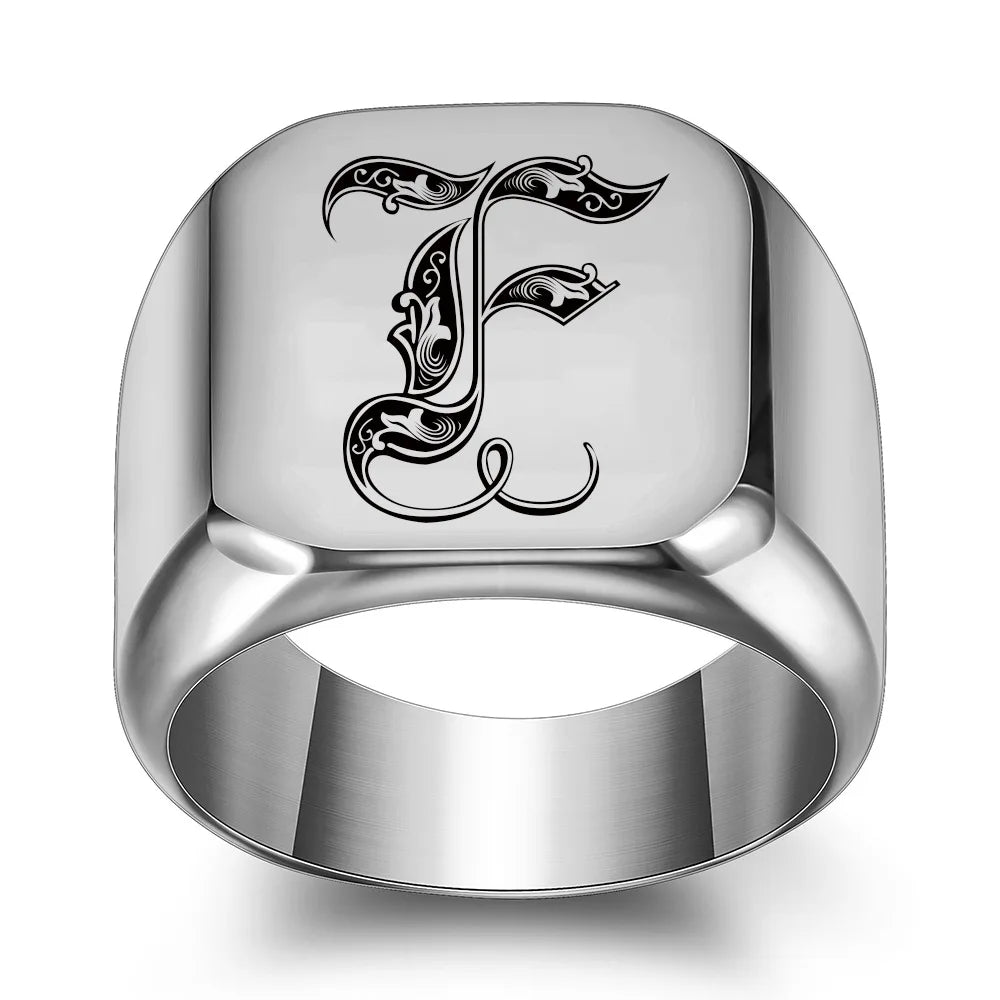 Retro Initials Signet Ring for Men 14mm