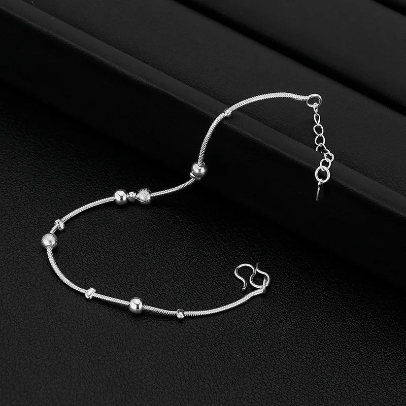 New 925 Sterling Silver Round Bead Bracelet