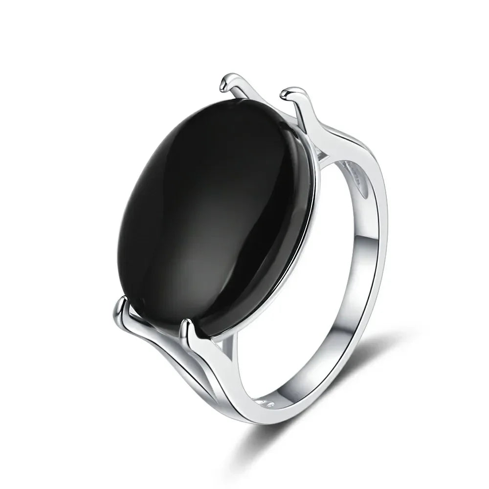 925 Sterling Silver Jewelry Ring Oval Natural 13*18mm Black