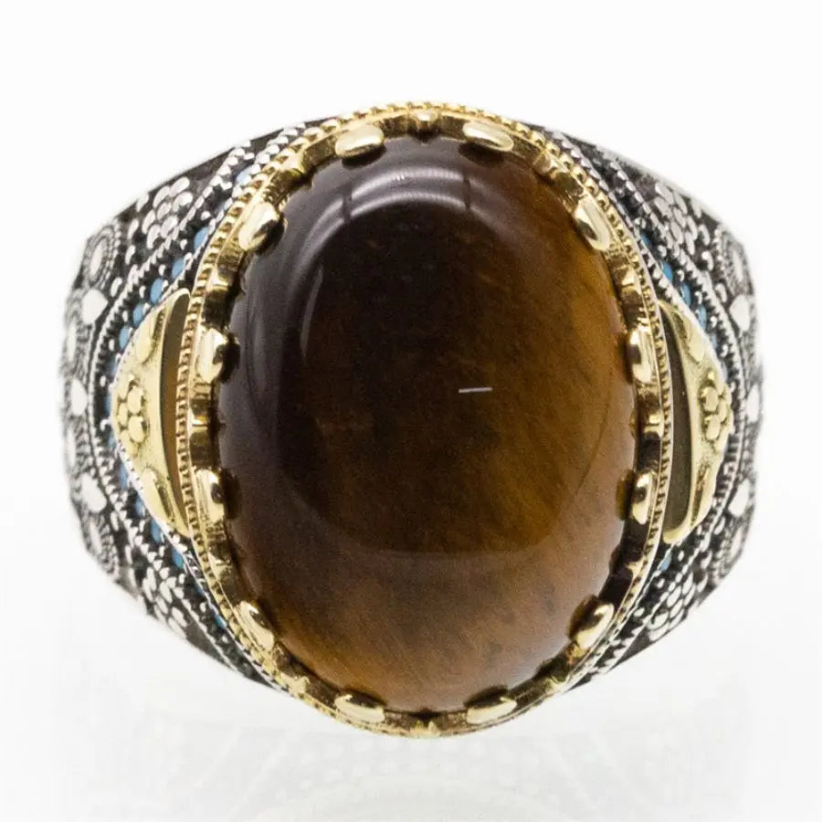 Wholesale Tiger Eye's Stone Turkish rings Men Vintage Natural Handmade