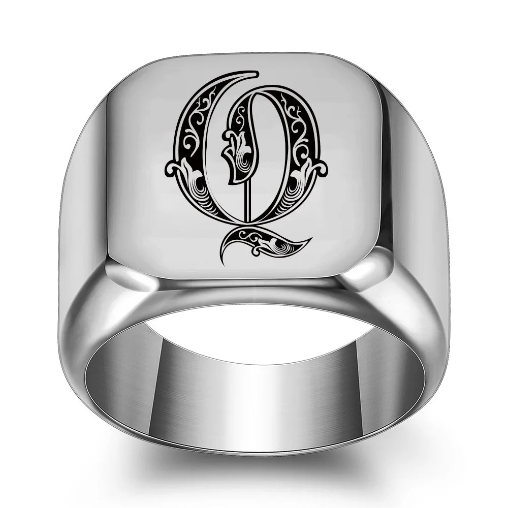 Retro Initials Signet Ring for Men 14mm