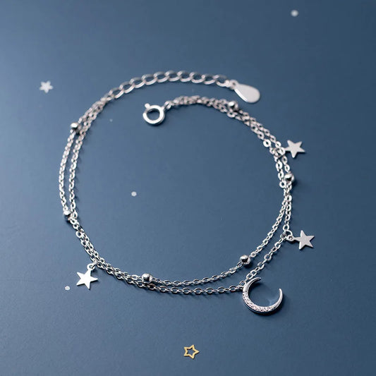 Popular 925 Sterling Silver Star Moon Bracelet