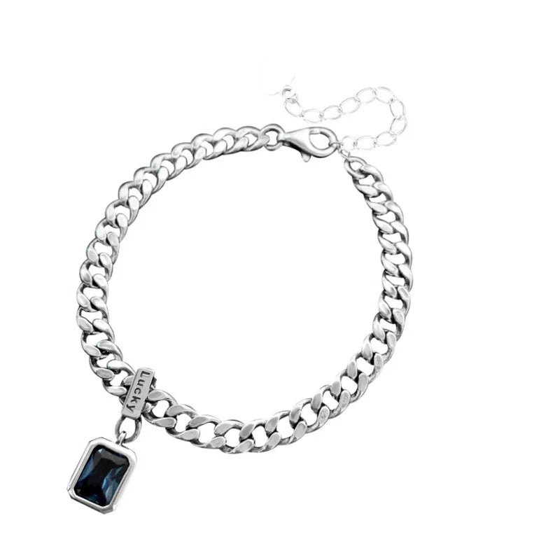 Popular 925 Sterling Silver Square Blue Crystal Bracelet