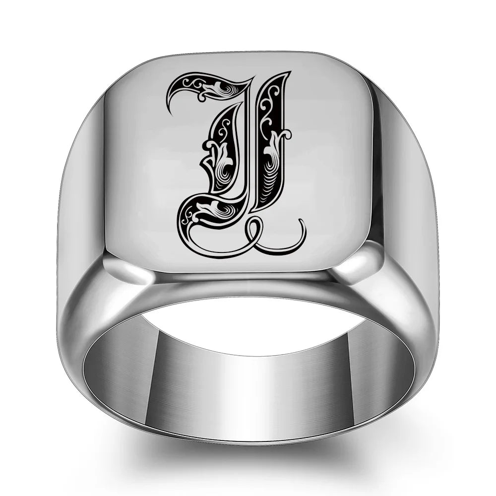 Retro Initials Signet Ring for Men 14mm