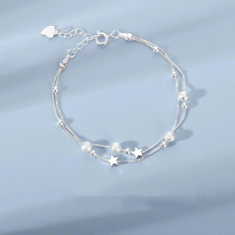 New 925 Sterling Silver Star Double Layers Bracelet