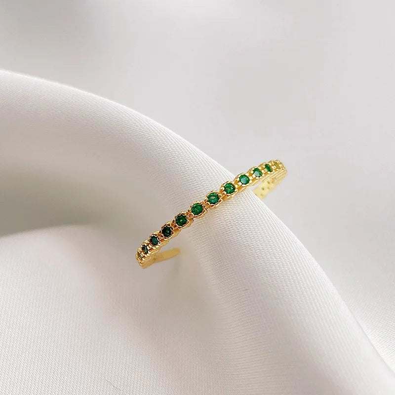 Fashion 925 Sterling Silver Green Zircon Ring Simple Style