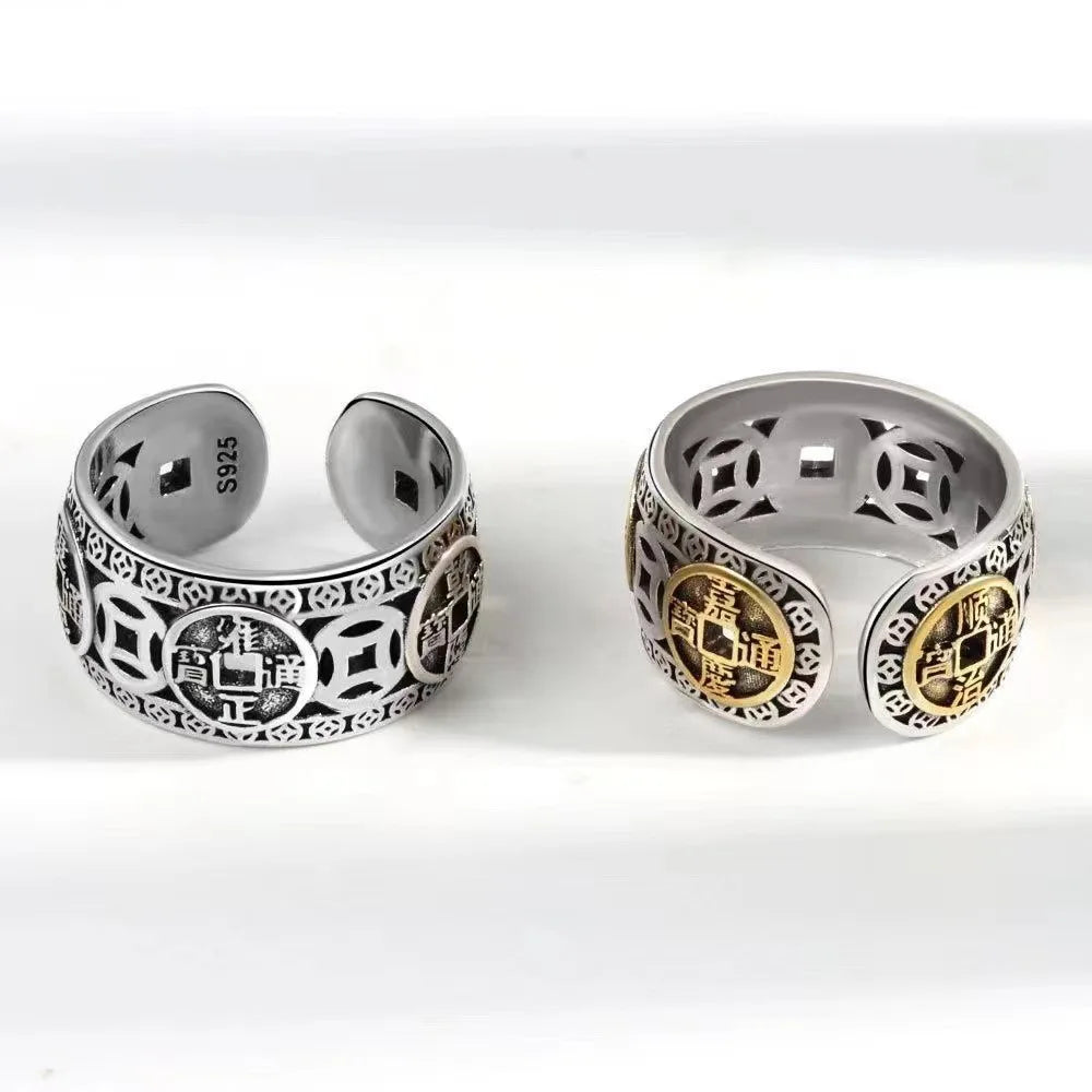 Chinese Style Vintage Copper Coin Opening Ring for Men Women