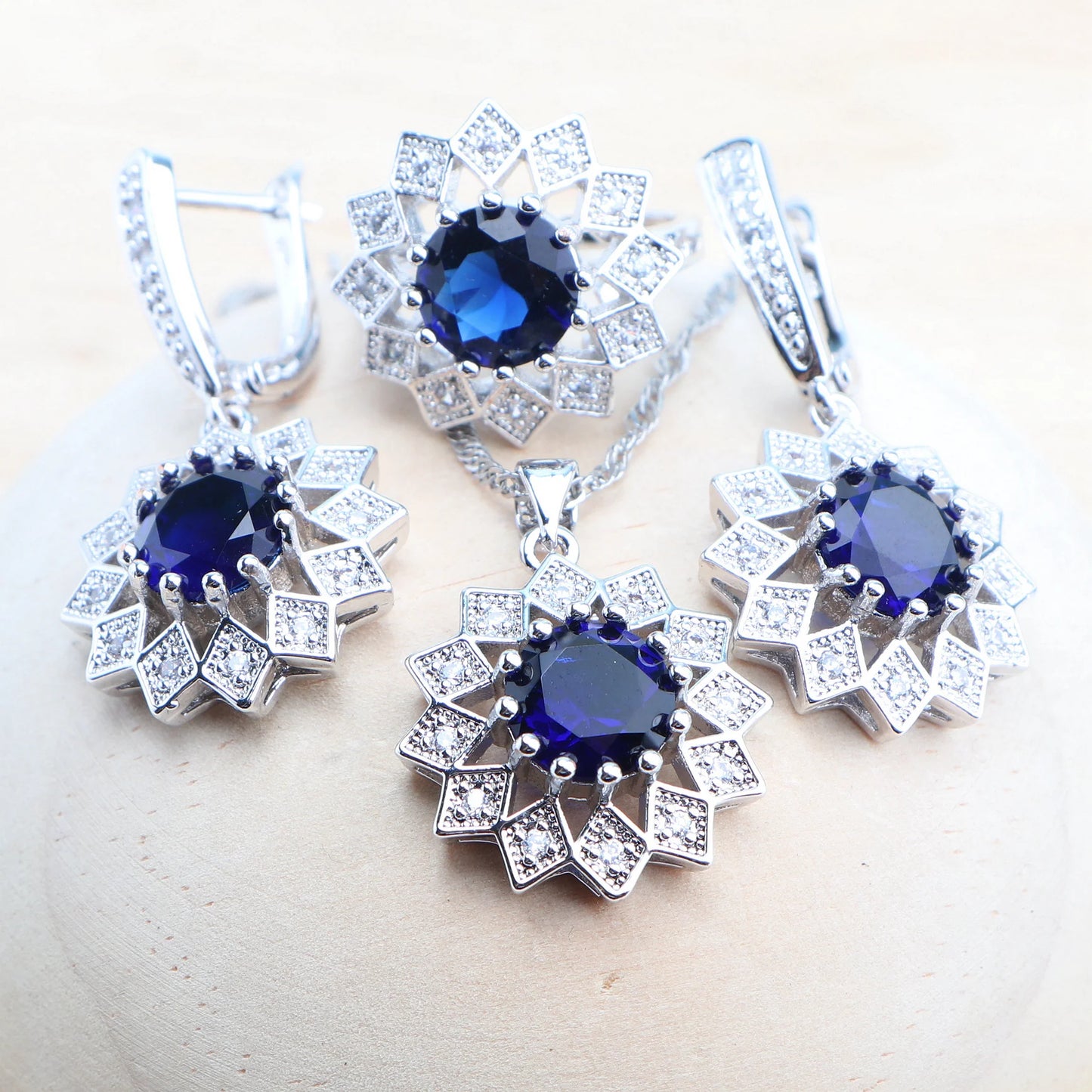 925 Silver Jewelry Sets Bridal Blue Cubic Zirconia