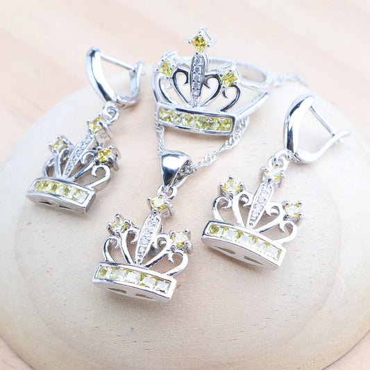 Yellow Zircon Bridal Jewelry Sets 925 Silver