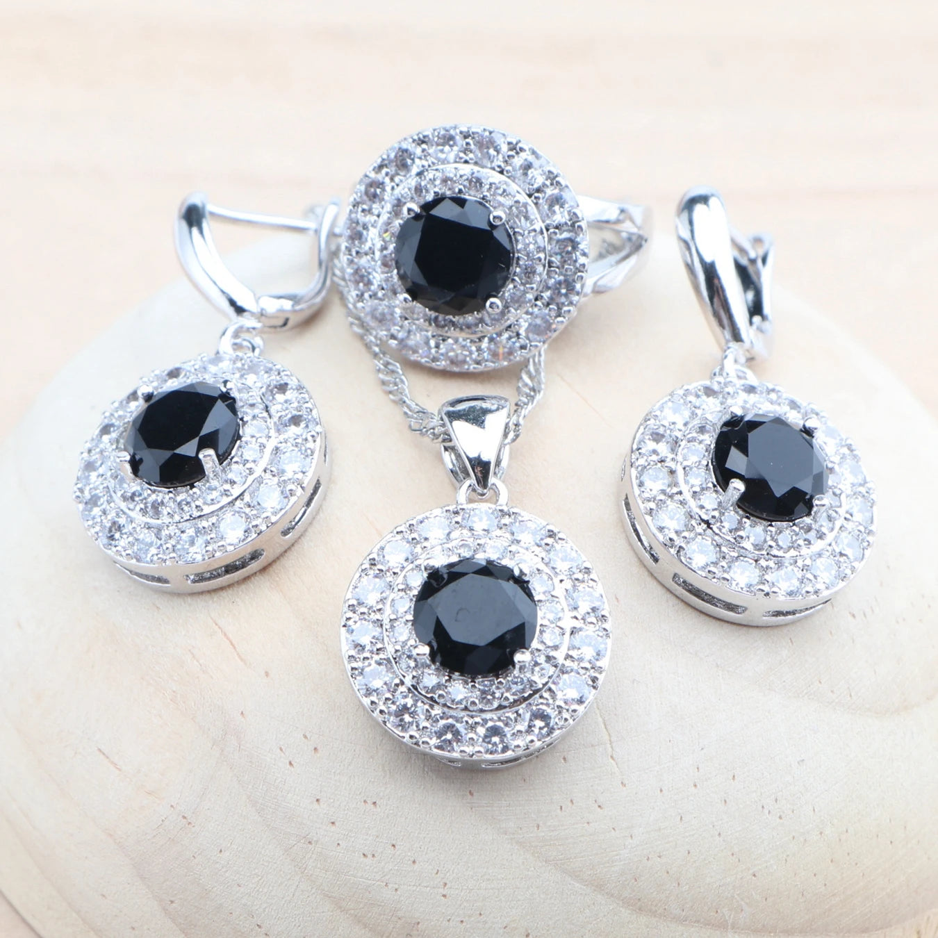 Black Zircon Wedding 925 Silver Jewelry Sets For Women Bridal