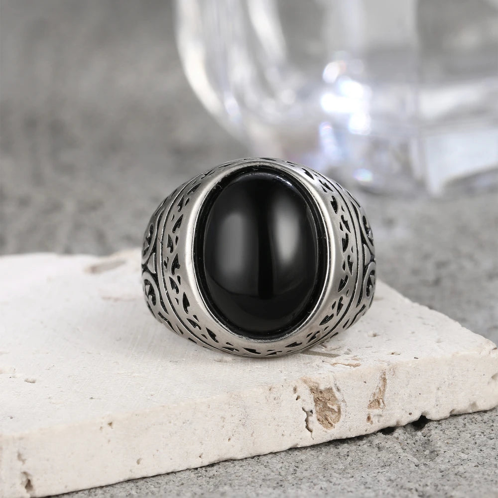 925 Sterling Silver Vintage Ring Oval Black