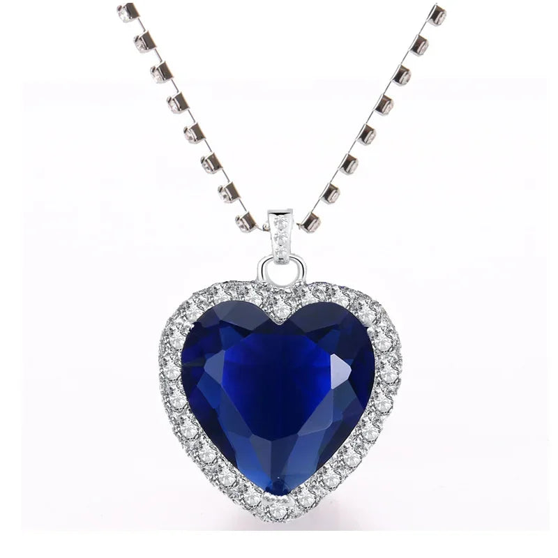 Titanic Heart of Ocean Blue  Love Forever Pendant Necklace + Velvet Bag