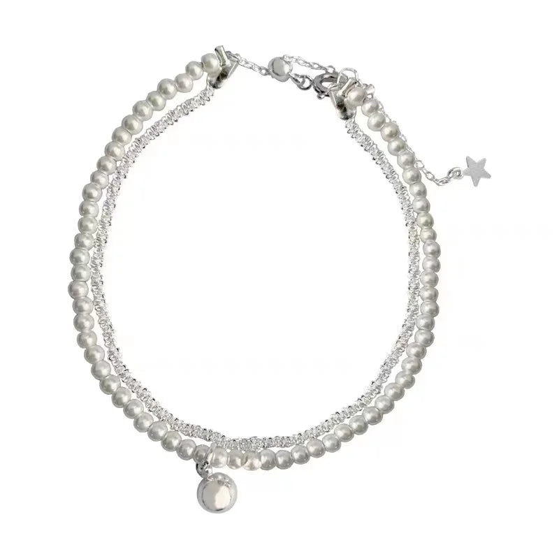 925 Sterling Silver Round Bead Double Layer Bracelet