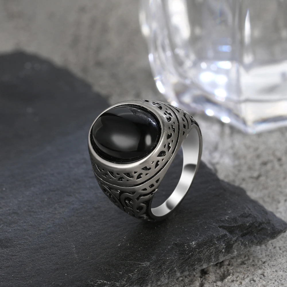 925 Sterling Silver Vintage Ring Oval Black