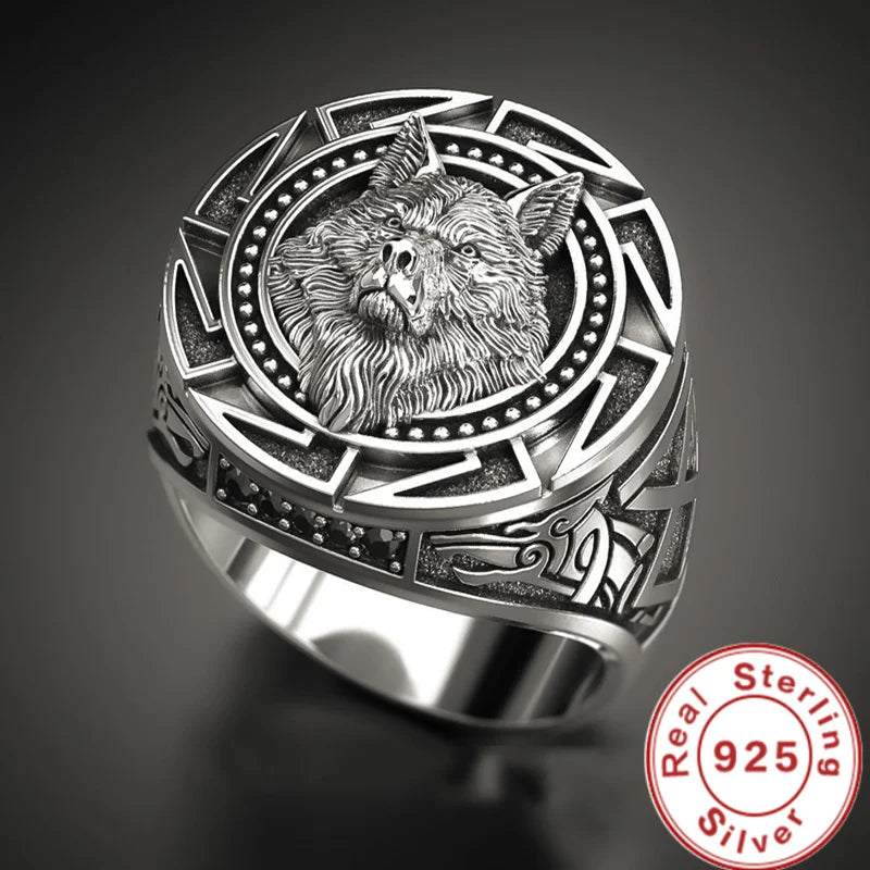 925 Sterling Silver Ring Retro Wolf Totem Thai Silver Men's Ring