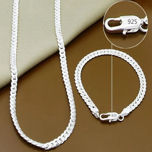 925 Sterling Silver 6MM Full Necklace Bracelet Fashion Jewelry