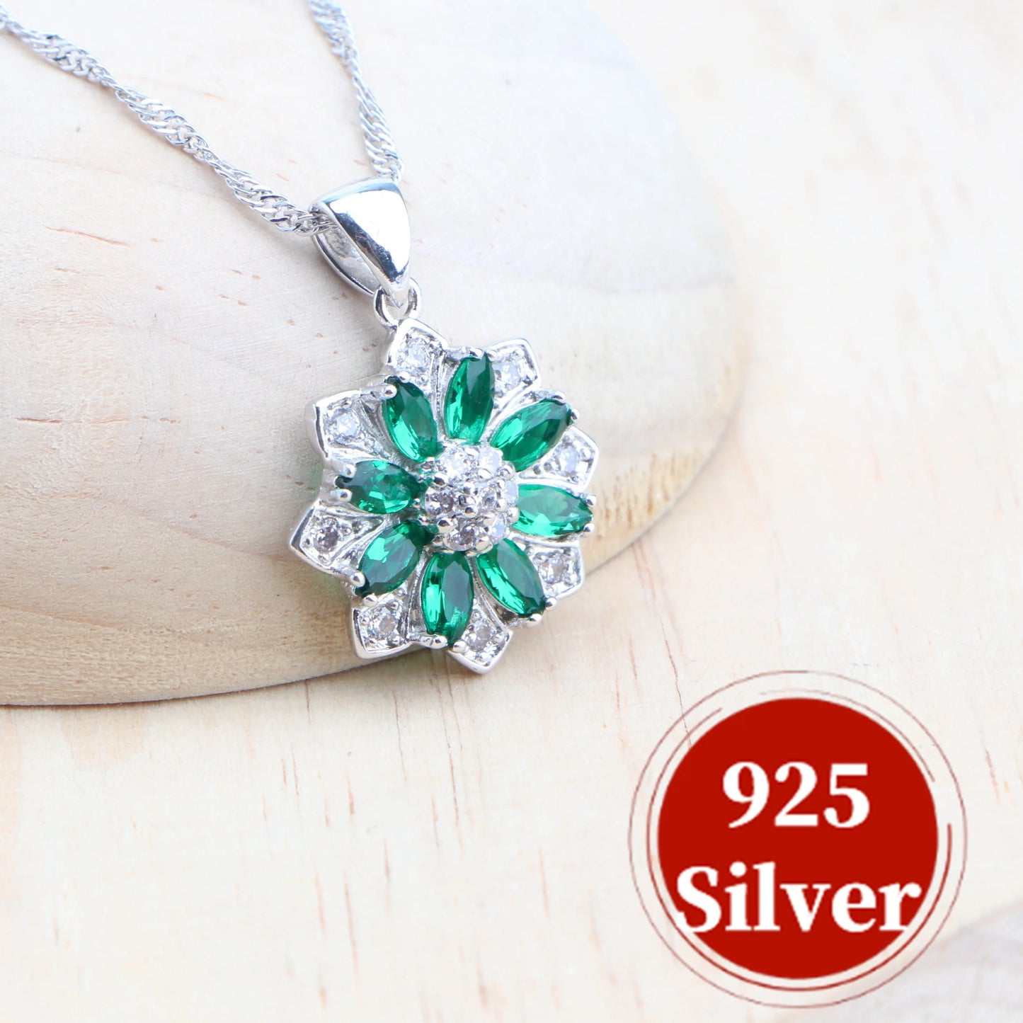 Green Zircon Jewelry Sets Ladies 925 Sterling Silver