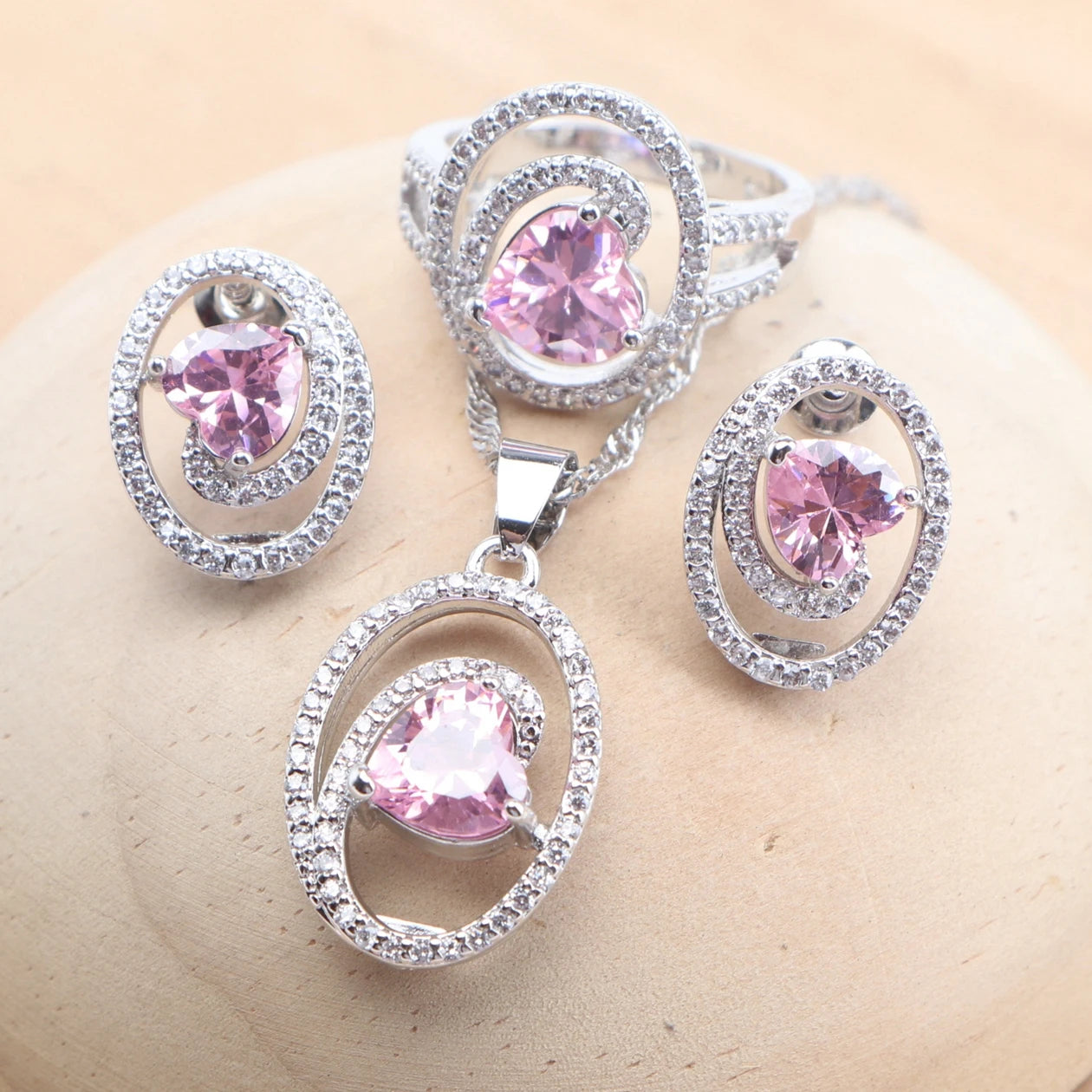 Silver 925 Bridal Jewelry Sets Heart Purple Zircon For Women