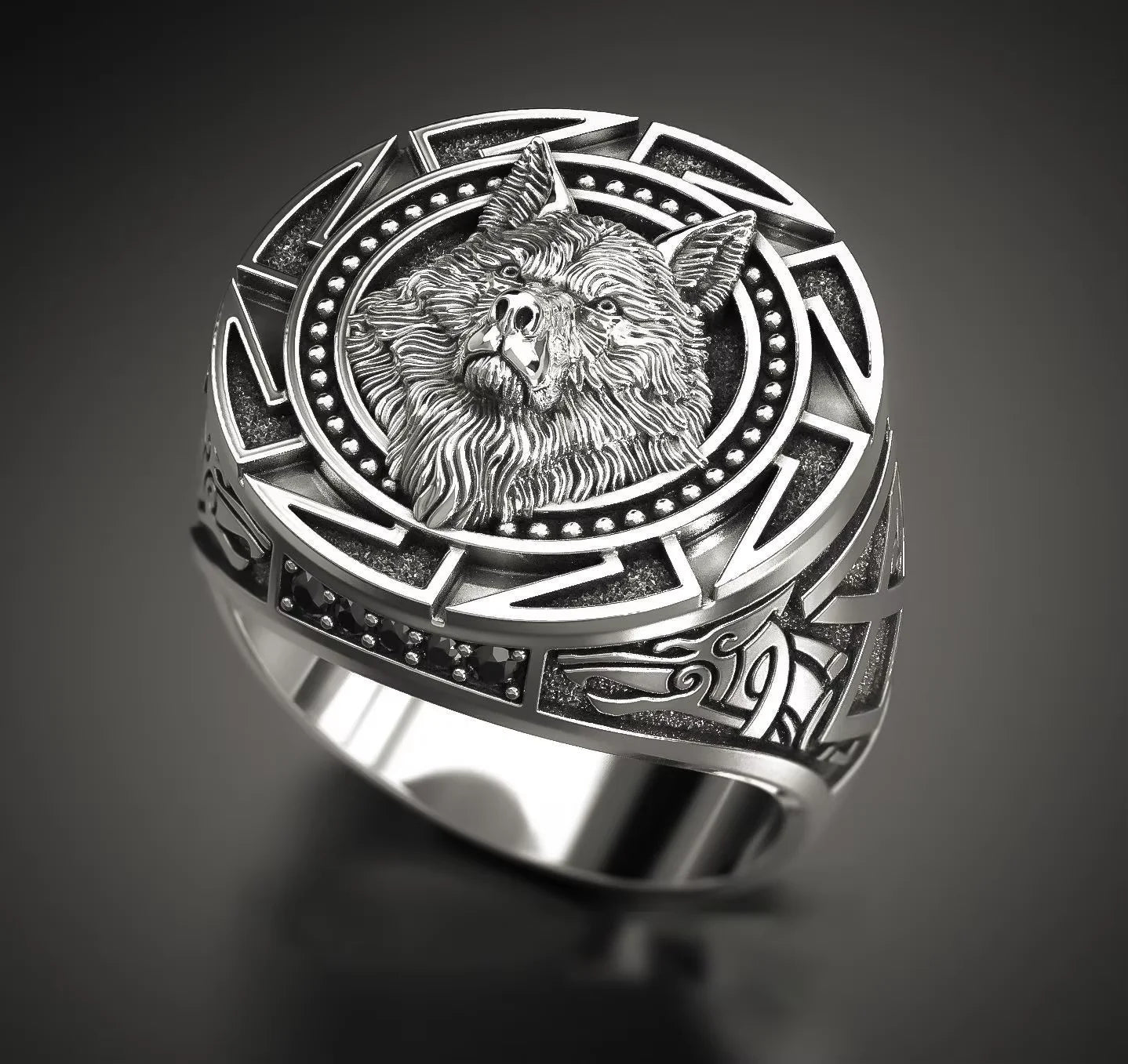 925 Sterling Silver Ring Retro Wolf Totem Thai Silver Men's Ring