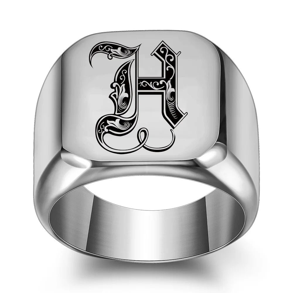 Retro Initials Signet Ring for Men 14mm